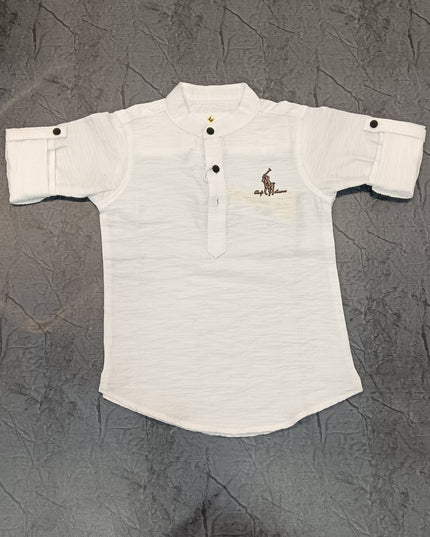 He and She Boys White Mandarin Collar Casual Shirt