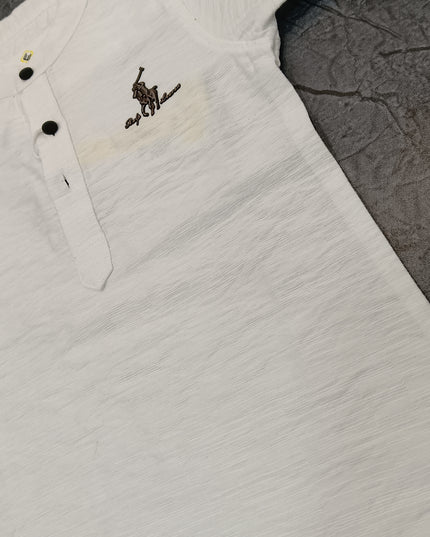 He and She Boys White Mandarin Collar Casual Shirt