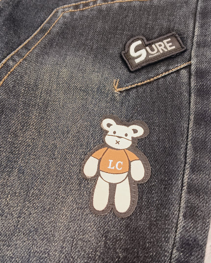 BOYS JEANS CODE-B60 Boys Dark Wash Elastic Waist Denim Jeans with Bear Patch | Stylish Casual Kids Jeans