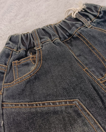 BOYS JEANS CODE-B60 Boys Dark Wash Elastic Waist Denim Jeans with Bear Patch | Stylish Casual Kids Jeans