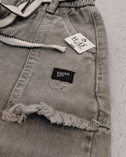 He and She Boys Washed Grey Denim Jeans with Drawstring Waist | Stylish Casual Kids Jeans