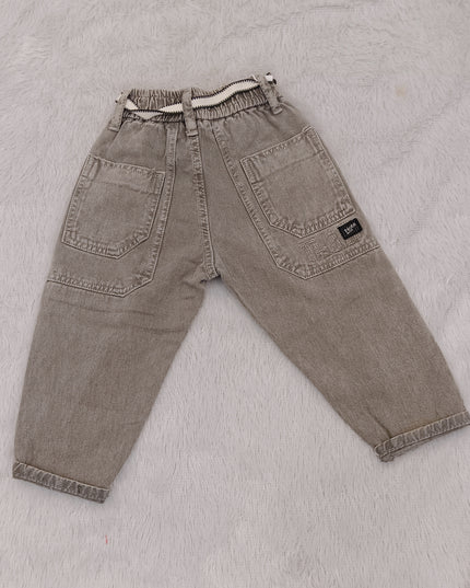 He and She Boys Washed Grey Denim Jeans with Drawstring Waist | Stylish Casual Kids Jeans