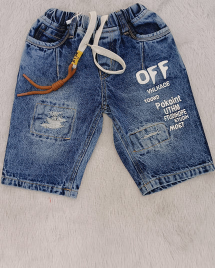 BOYS PANT CODE-B59 He and She Boys Denim Capri Shorts | Stylish Printed Elastic Waist Capri for Kids