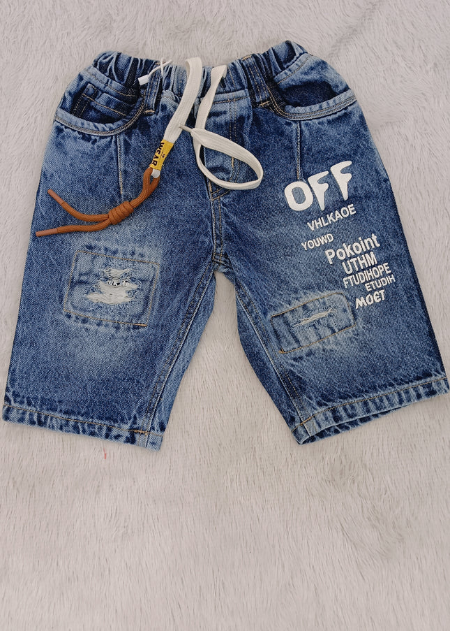 BOYS PANT CODE-B59 He and She Boys Denim Capri Shorts | Stylish Printed Elastic Waist Capri for Kids