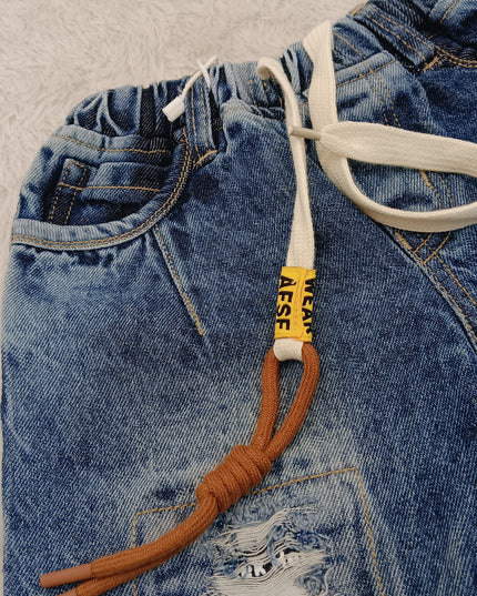 BOYS PANT CODE-B59 He and She Boys Denim Capri Shorts | Stylish Printed Elastic Waist Capri for Kids
