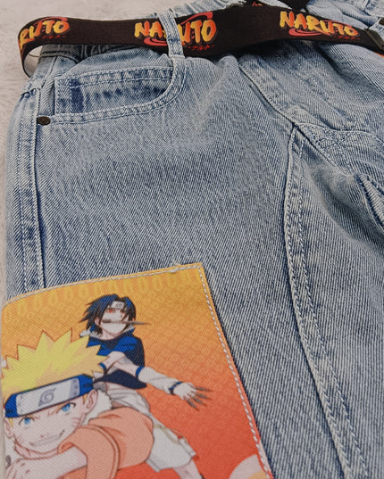 BOYS JEANS CODE-B58 He and She Boys Naruto Patch Light Blue Denim Jeans with Adjustable Belt | Stylish Casual Kids Jeans