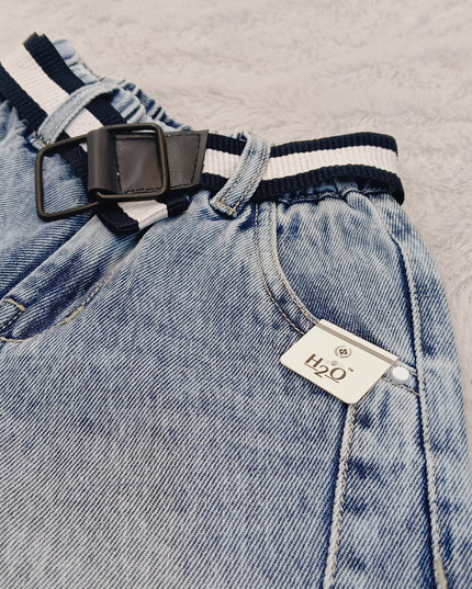 BOYS JEANS CODE-B54 He and She Boys Light Blue Denim Jeans with Adjustable Belt | Stylish Casual Kids Jeans