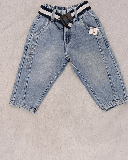 BOYS JEANS CODE-B54 He and She Boys Light Blue Denim Jeans with Adjustable Belt | Stylish Casual Kids Jeans