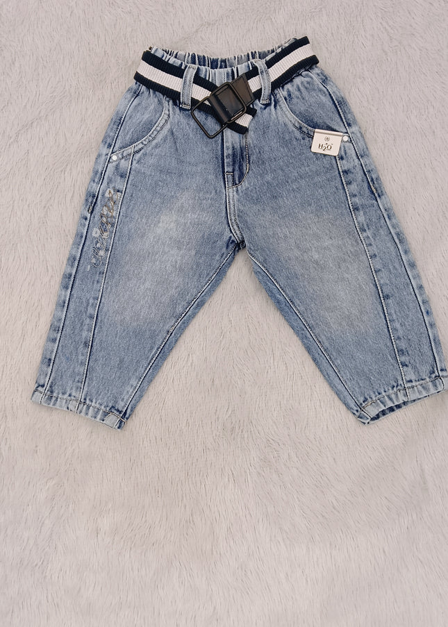 BOYS JEANS CODE-B54 He and She Boys Light Blue Denim Jeans with Adjustable Belt | Stylish Casual Kids Jeans