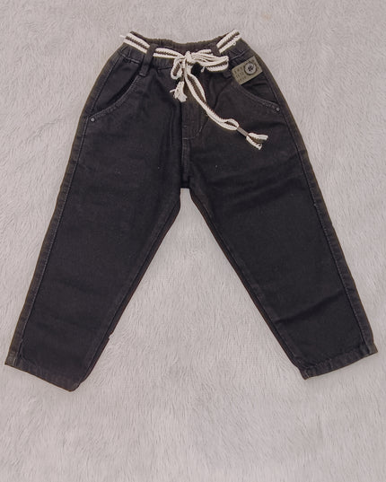 BOYS JEANS CODE-B67 He And She Boys Black Denim Jeans with Adjustable Drawstring Waist
