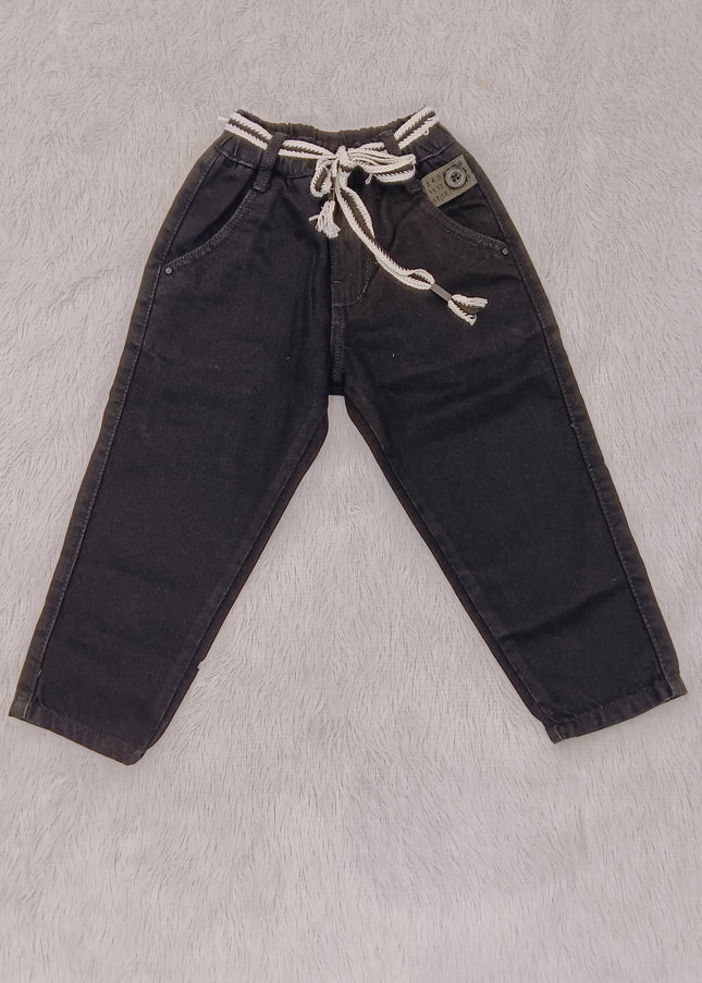 BOYS JEANS CODE-B67 He And She Boys Black Denim Jeans with Adjustable Drawstring Waist