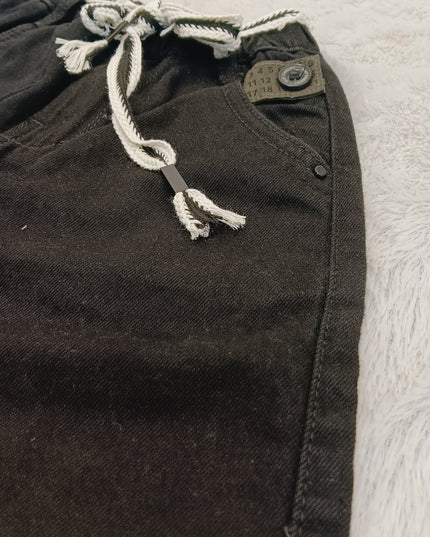 BOYS JEANS CODE-B67 He And She Boys Black Denim Jeans with Adjustable Drawstring Waist