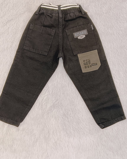 BOYS JEANS CODE-B67 He And She Boys Black Denim Jeans with Adjustable Drawstring Waist