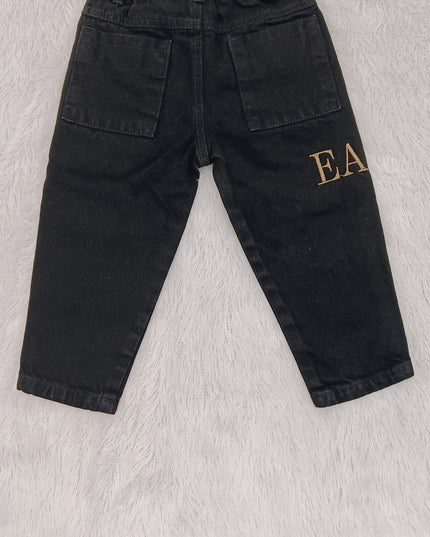 BOYS JEANS CODE-B55 Boys Black Embroidered Denim Jeans with Drawstring Waist | He and She Kidswear