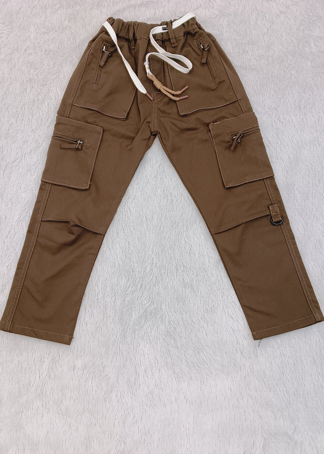 BOYS CARGO CODE-B48 He and She Boys Brown Utility Cargo Pants with Multiple Pockets | Stylish Casual Cargo Trousers for Kids