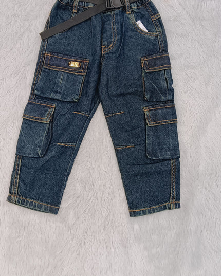 BOYS JEANS CODE-B56 Boys Premium Cargo Denim Jeans with Adjustable Belt | Stylish Casual Kids Jeans | He and She