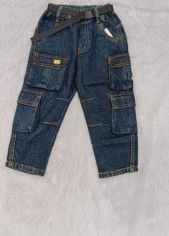 BOYS JEANS CODE-B56 Boys Premium Cargo Denim Jeans with Adjustable Belt | Stylish Casual Kids Jeans | He and She