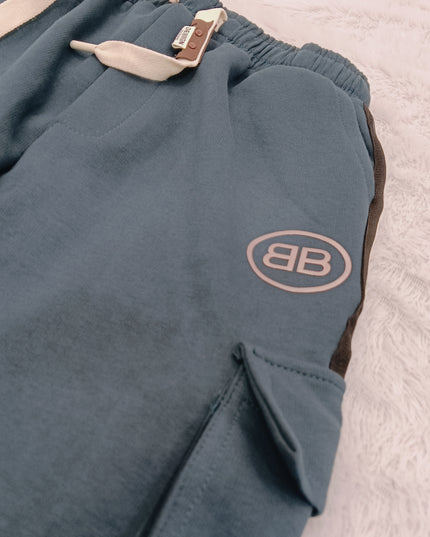 BOYS TRACK CODE-B57 Boys Blue Cargo Track Pants with Multi-Pocket Design | Premium Cotton Track Bottoms for Kids