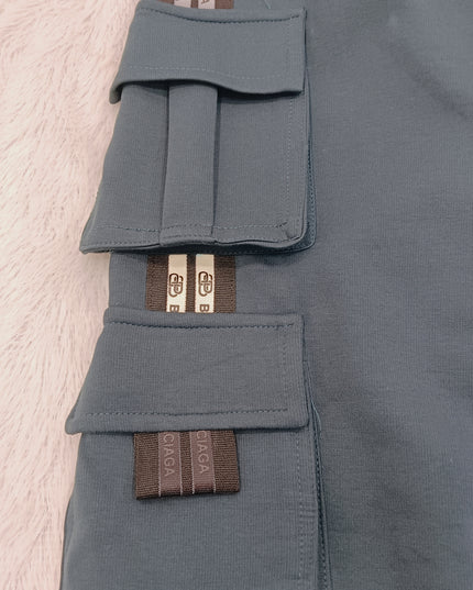 BOYS TRACK CODE-B57 Boys Blue Cargo Track Pants with Multi-Pocket Design | Premium Cotton Track Bottoms for Kids