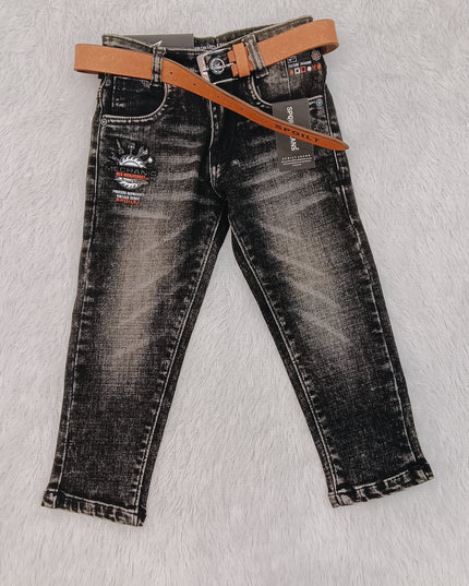 BOYS JEANS CODE-B65 He And She Boys Black Washed Denim Jeans with Belt | Stylish Kids Casual Jeans