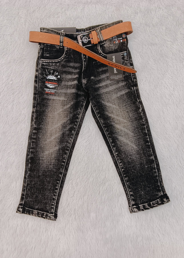 BOYS JEANS CODE-B65 He And She Boys Black Washed Denim Jeans with Belt | Stylish Kids Casual Jeans