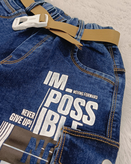 BOYS JEANS CODE-B53 He and She Boys Printed Cargo Denim Jeans with Adjustable Belt | Stylish Casual Jeans for Kids