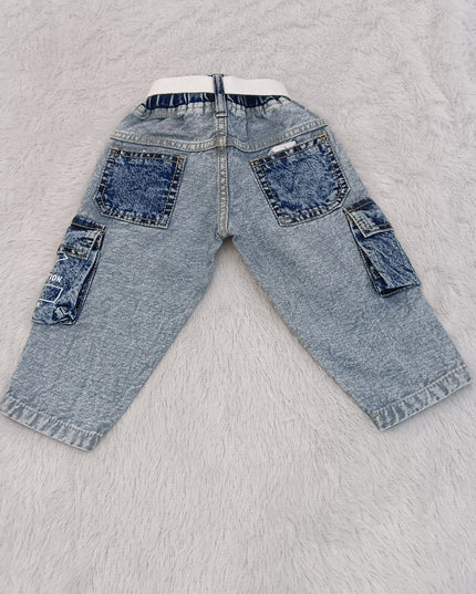 BOYS JEANS CODE-B66 He & She Boys Light Wash Cargo Denim Jeans with Adjustable Belt | Stylish Kids Denim Pants