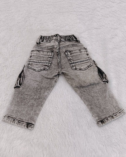 BOYS JEANS CODE-B64 He and She Boys Grey Washed Cargo Jeans | Stylish Multi-Pocket Denim Pants for Kids