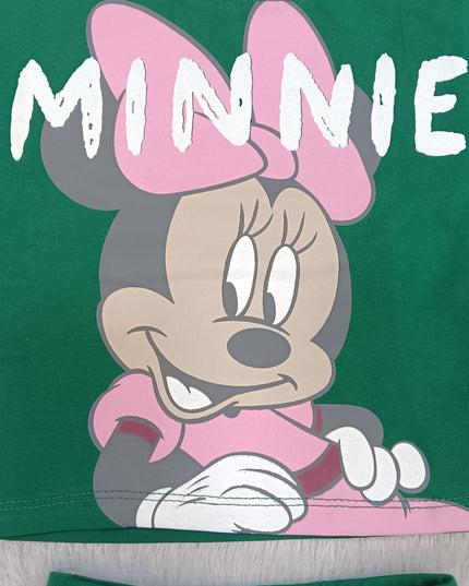 GIRLS CORDSET CODE-A66 He & She Girls Minnie Mouse Green Cotton Co-Ord Set | Kids Summer T-Shirt & Shorts Set
