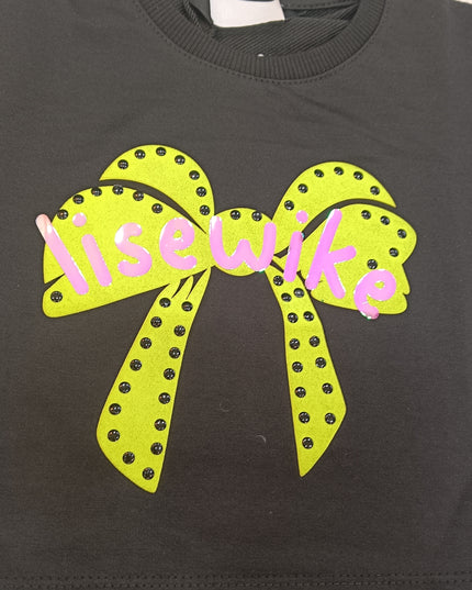 GIRLS CORDSET CODE-A68 He & She Girls Black Bow Print Co-Ord Set | Stylish T-Shirt & Shorts Set for Girls
