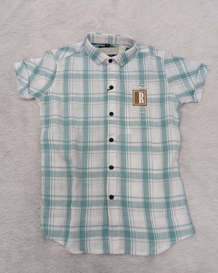 BOYS SHIRT CODE-A83 He & She Boys Mint Green Checked Half Sleeve Casual Shirt | Stylish Kids Cotton Blend Shirt