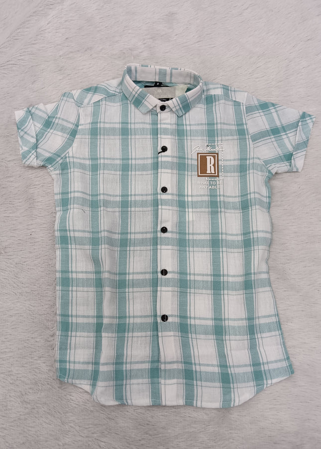 BOYS SHIRT CODE-A83 He & She Boys Mint Green Checked Half Sleeve Casual Shirt | Stylish Kids Cotton Blend Shirt