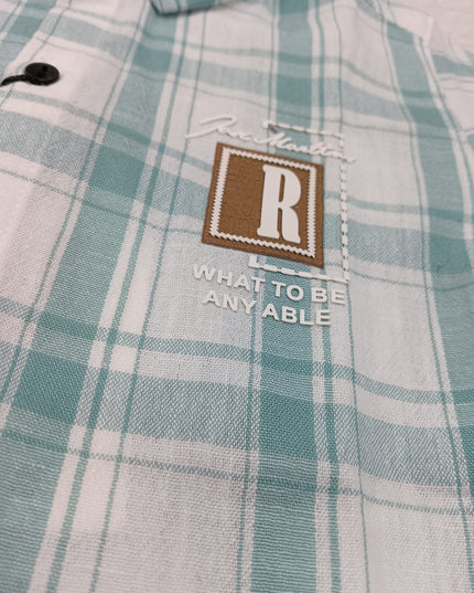 BOYS SHIRT CODE-A83 He & She Boys Mint Green Checked Half Sleeve Casual Shirt | Stylish Kids Cotton Blend Shirt