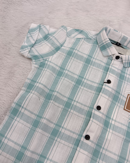 BOYS SHIRT CODE-A83 He & She Boys Mint Green Checked Half Sleeve Casual Shirt | Stylish Kids Cotton Blend Shirt