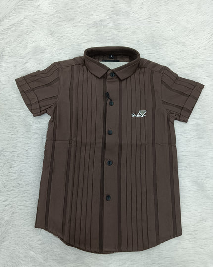 BOYS SHIRT CODE-A75 He and She Boys Brown Textured Half Sleeve Premium Shirt
