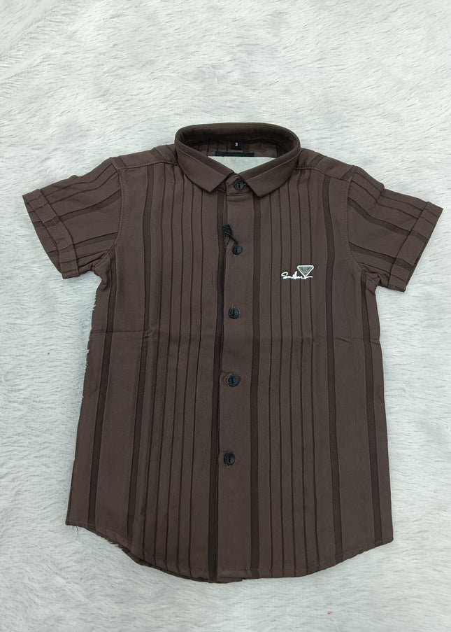 BOYS SHIRT CODE-A75 He and She Boys Brown Textured Half Sleeve Premium Shirt