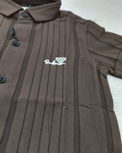 BOYS SHIRT CODE-A76 He and She Boys Black Vertical Stripe Half Sleeve Shirt | Stylish Casual Cotton Blend Shirt for Kids