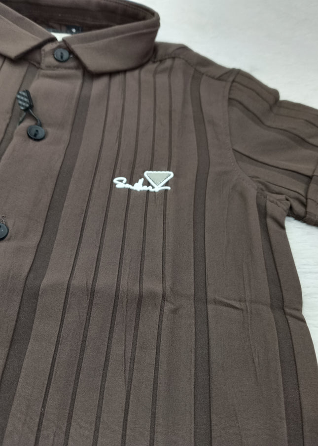 BOYS SHIRT CODE-A76 He and She Boys Black Vertical Stripe Half Sleeve Shirt | Stylish Casual Cotton Blend Shirt for Kids