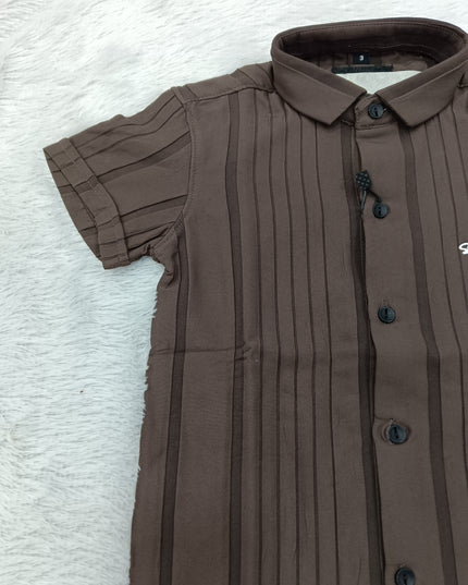 BOYS SHIRT CODE-A76 He and She Boys Black Vertical Stripe Half Sleeve Shirt | Stylish Casual Cotton Blend Shirt for Kids