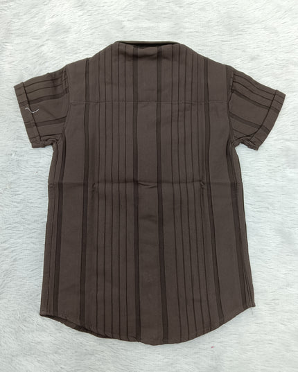 BOYS SHIRT CODE-A76 He and She Boys Black Vertical Stripe Half Sleeve Shirt | Stylish Casual Cotton Blend Shirt for Kids
