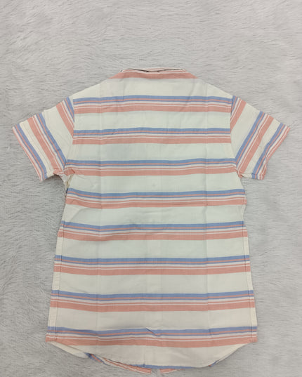 BOYS SHIRT CODE-A81 He & She Boys White, Peach & Blue Striped Casual Shirt | Half Sleeve Cotton Shirt for Kids