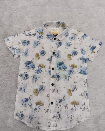 BOYS SHIRT CODE-A78 He & She Boys White Floral Printed Half Sleeve Casual Shirt | Stylish Summer Shirt for Kids