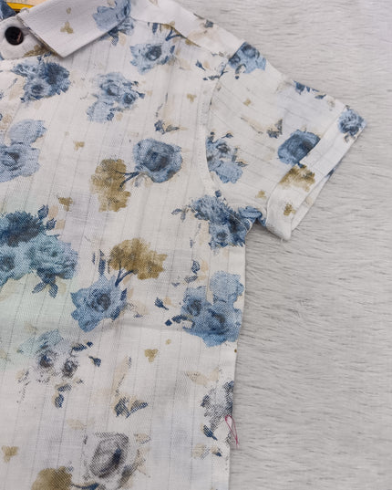 BOYS SHIRT CODE-A78 He & She Boys White Floral Printed Half Sleeve Casual Shirt | Stylish Summer Shirt for Kids