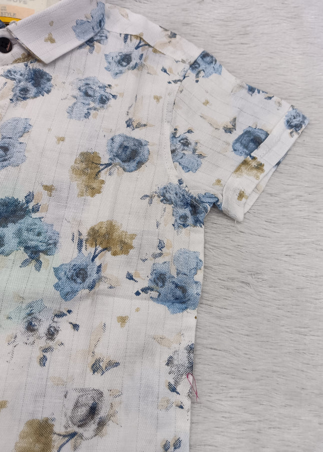 BOYS SHIRT CODE-A78 He & She Boys White Floral Printed Half Sleeve Casual Shirt | Stylish Summer Shirt for Kids