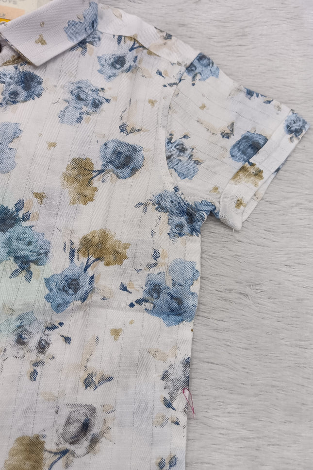 BOYS SHIRT CODE-A78 He & She Boys White Floral Printed Half Sleeve Casual Shirt | Stylish Summer Shirt for Kids