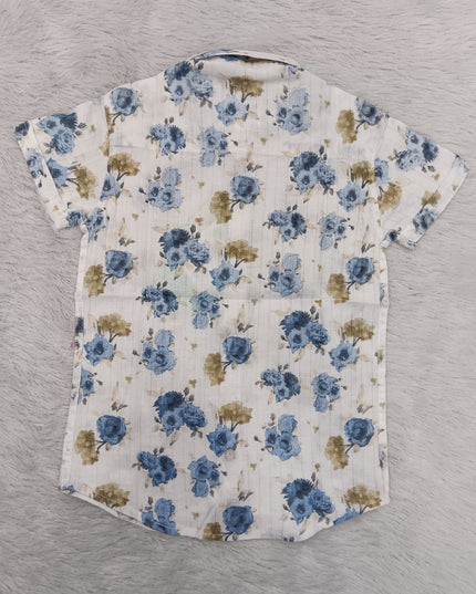 BOYS SHIRT CODE-A78 He & She Boys White Floral Printed Half Sleeve Casual Shirt | Stylish Summer Shirt for Kids