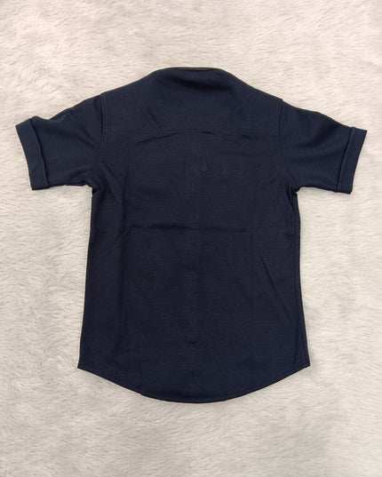 BOYS SHIRT CODE-A87 He And She Boys Navy Blue Printed Casual Shirt | Half Sleeve Robot Graphic Shirt for Kids
