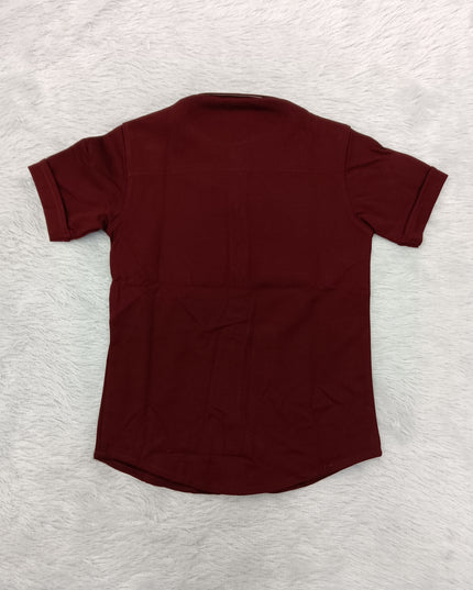BOYS SHIRT CODE-A86 He And She Boys Maroon Cartoon Print Half Sleeve Casual Shirt