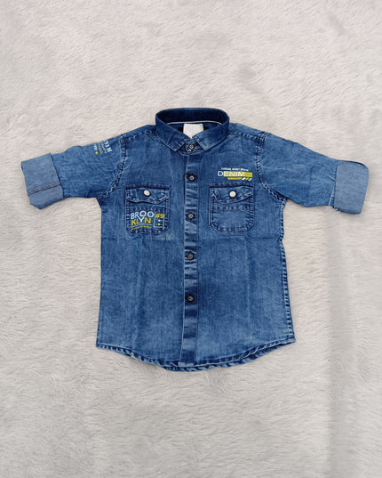 BOYS SHIRT CODE-A74 He and She Boys Denim Shirt | Full Sleeve Casual Cotton Blend Shirt for Kids | Stylish Blue Denim Look