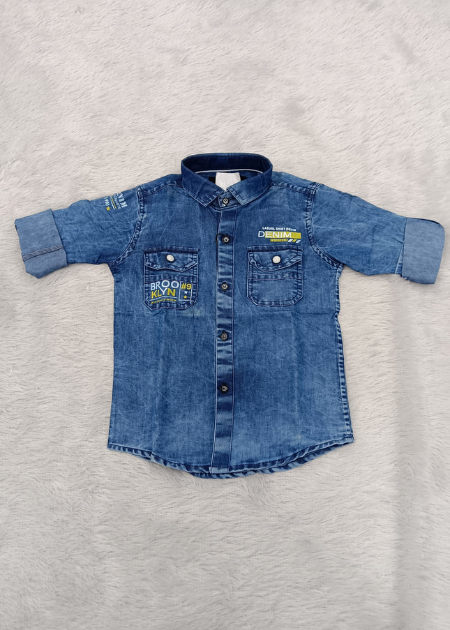 BOYS SHIRT CODE-A74 He and She Boys Denim Shirt | Full Sleeve Casual Cotton Blend Shirt for Kids | Stylish Blue Denim Look